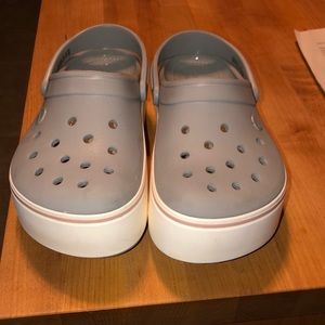 Greg and pink wedge crocs